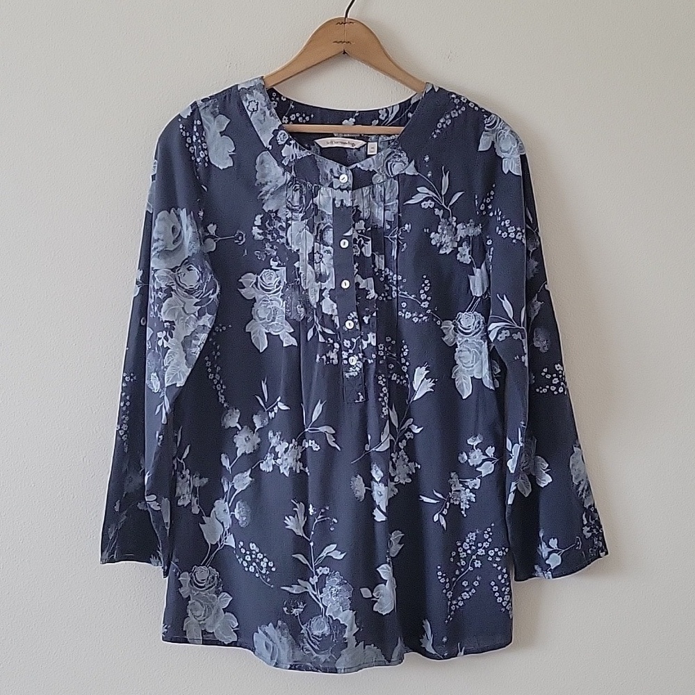 Soft Surroundings Blue Floral Henley Popover Tunic Size XS‎